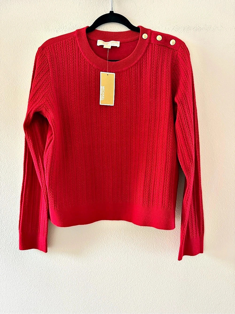 Michael Kors Cable Knit Crewneck Sweater in Red Size Large